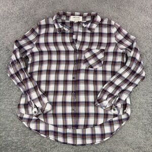 Cloth & Stone Plaid Shirt Women's Red Blue White Long Sleeve Pocket Button Up